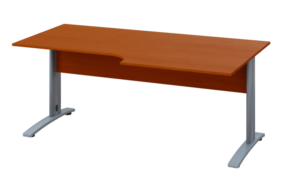 ERK 28 - 188 stůl kancelářský, rohový, pravý, kovová podnož stříbrná, deska 25 mm, široký 1800 mm, třešeň šumavská